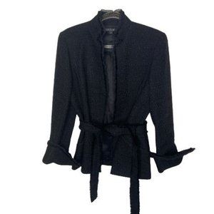 Lafayette 148 Women's Tweed Black Open Front Tie Waist Coat Jacket  Size 10